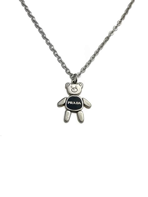 Authentic Prada Repurposed Silver Black Bear Pendant Necklace